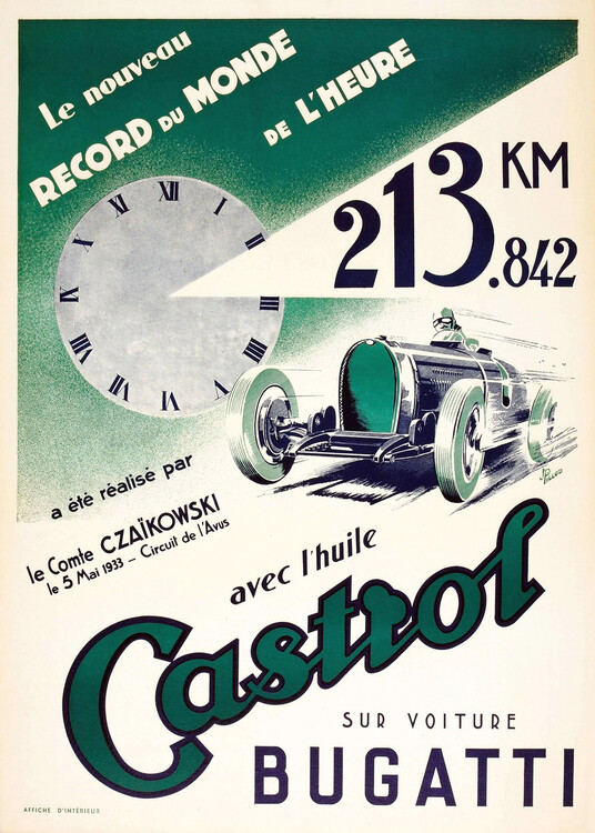Poster Vintage Bugatti World Record Motor Racing Poster