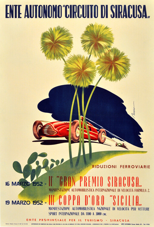 Poster Syracuse Sports Car Racing Poster ‘Siracusa Grand Prix’, 195