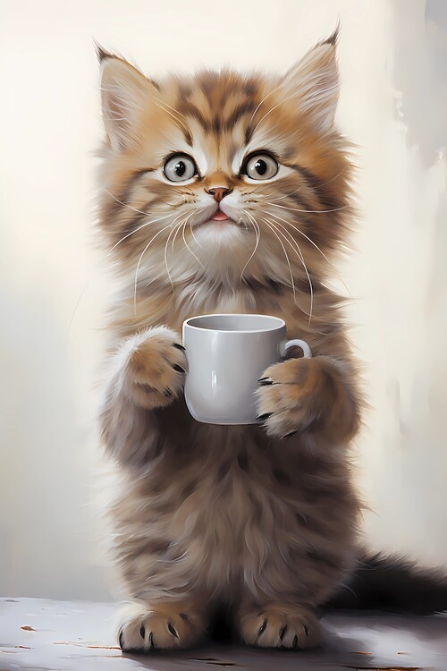 Poster Cat drinking coffee