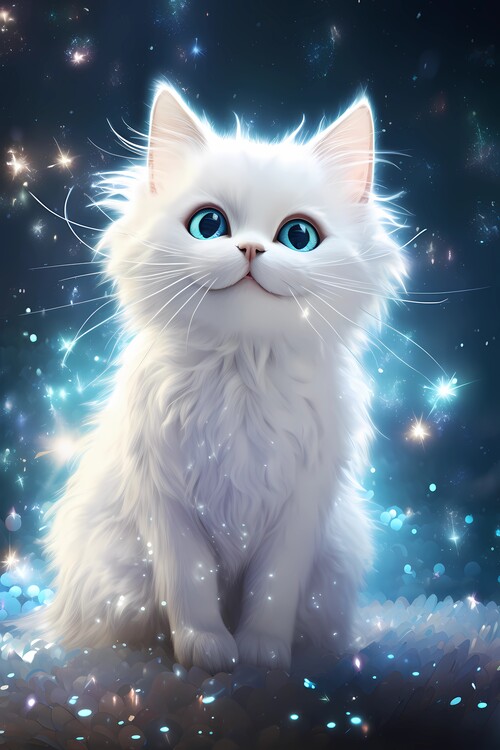 Poster Cute white cat with silver coat