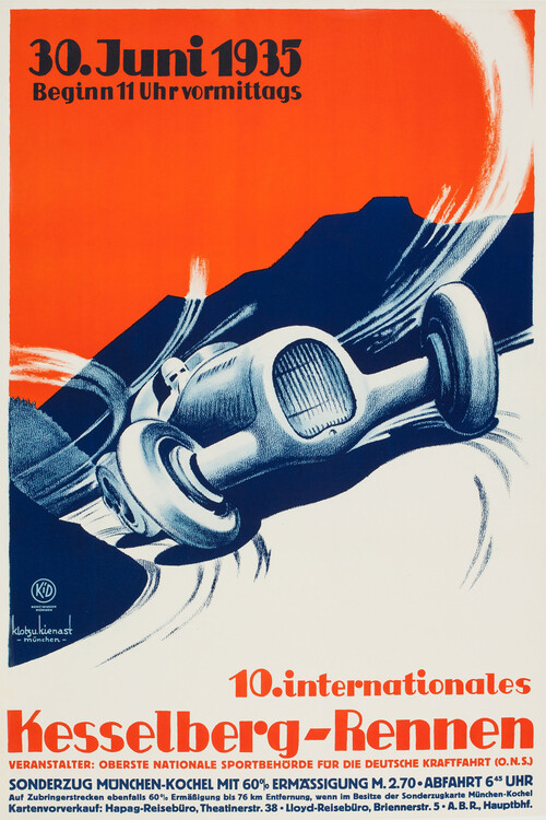 Poster 1935 Kesselberg Rennen Racing Poster Germany Klotz Kienast