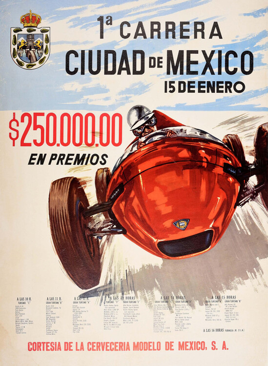 Canvas Print Carrera Ciudad De Mexico Grand Prix Car Racing Art