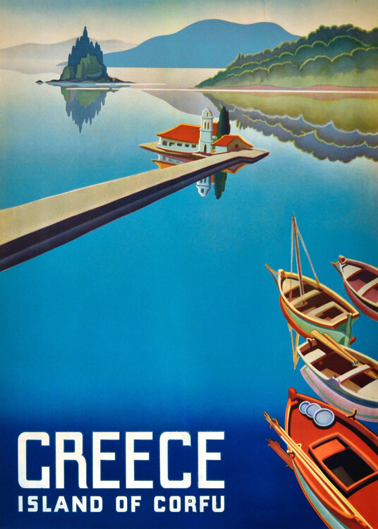 Poster Vintage 1954 Travel Poster The Island Of Corfu In Greece