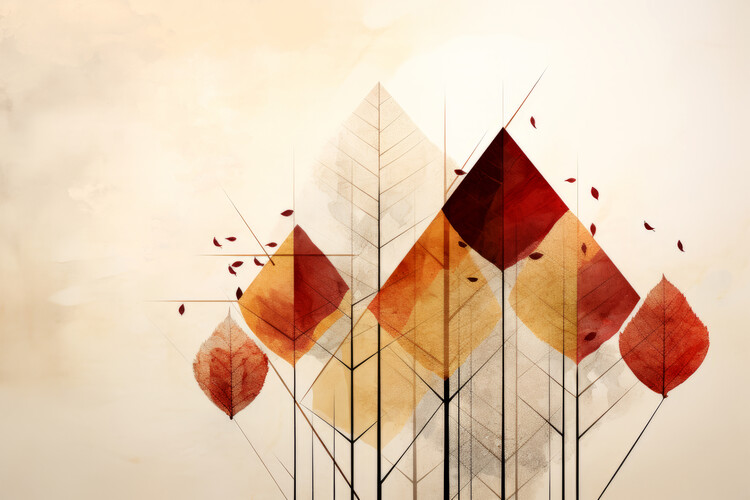 Poster Geometric Art AUTUMN Red leaves