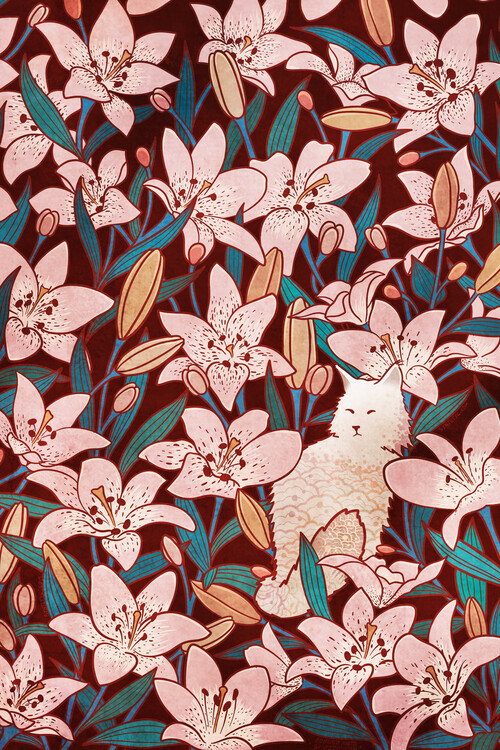 Plakat Cat and lillies