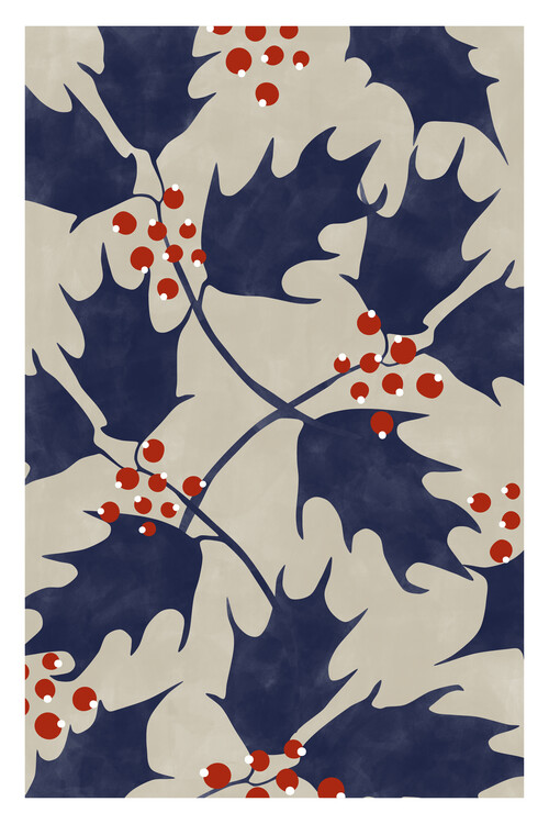 Poster Navy Christmas Leaf Poster No.1