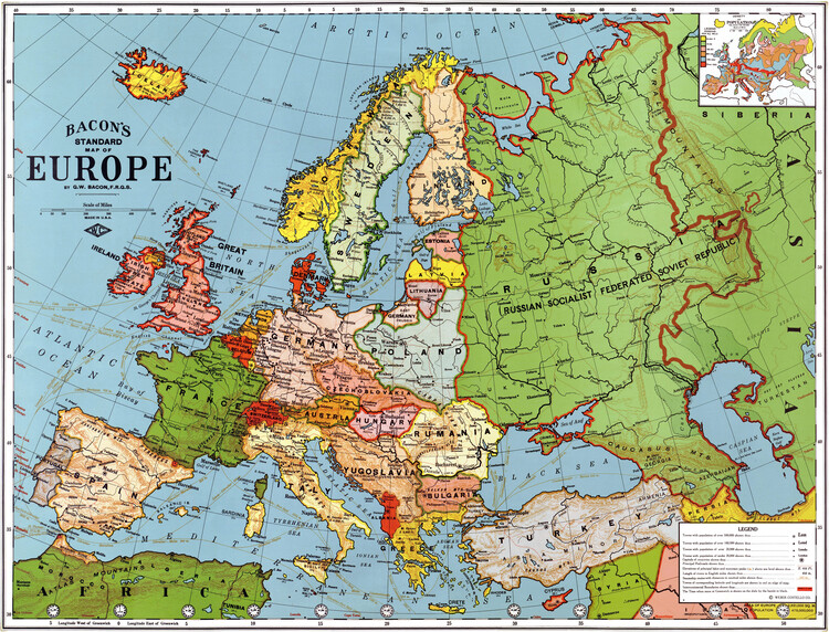 Poster Vintage Europe Map 1978