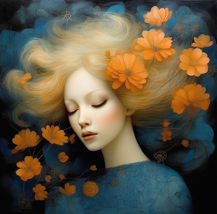 Poster Beautiful girl blond hair, beauty & flower art prints online