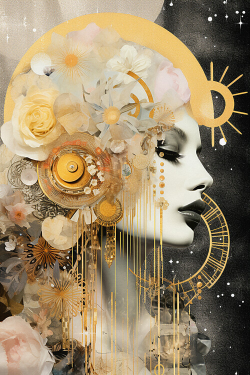 Poster Golden & pastel, moon in virgo cosmic, poster Prints