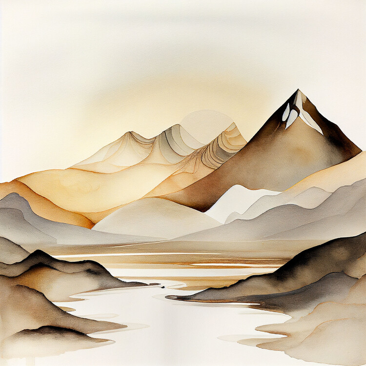 Poster Abstract soft natural landscape, acrylic mountains