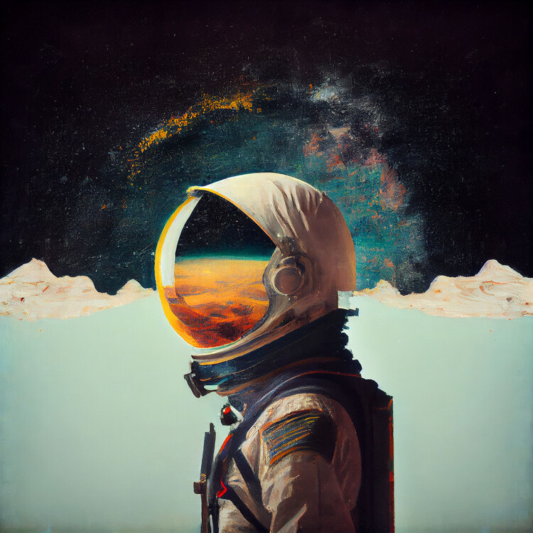 Poster Abstract astronaut looking at the horizon, Sci Fi Painting