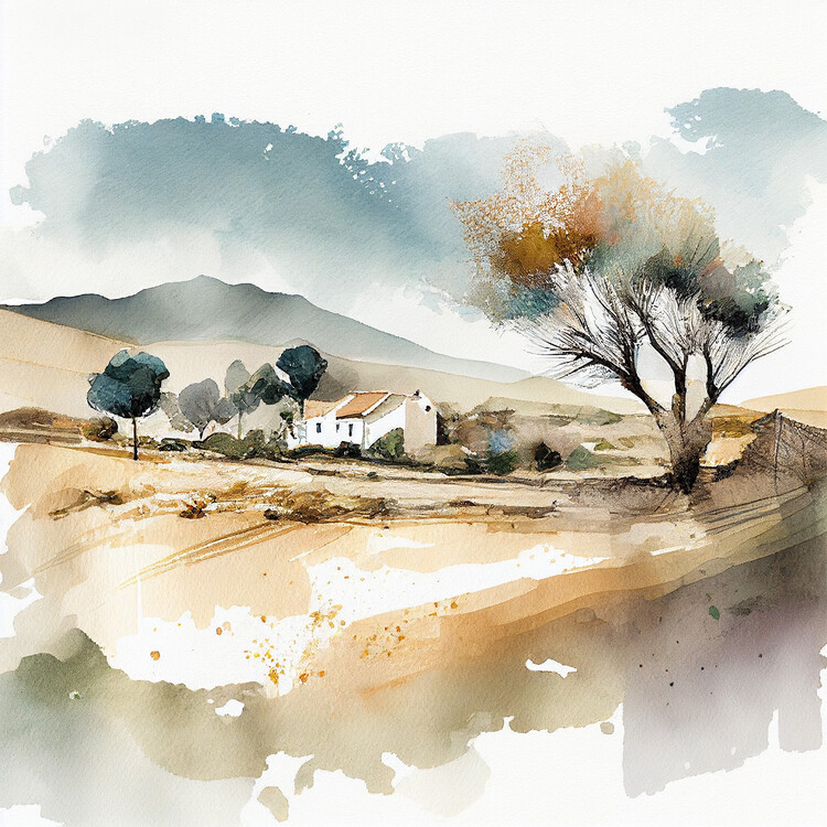 Plakat Abstract watercolor countryside landscape, wall art prints