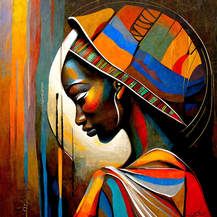 Poster Abstract african woman praying, spiritual art posters