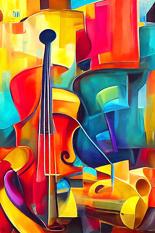 Poster jazz music painting, colorful violon, canvas art prints