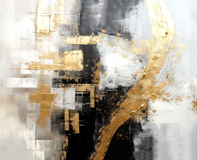 Poster Abstract silver & gold digital painting, canvas art prints