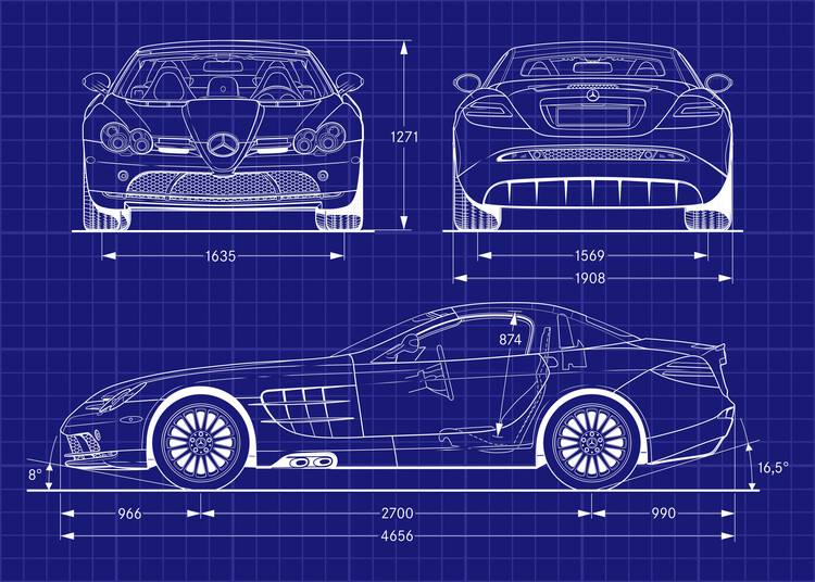 Poster Mercedes SLR McLaren Roadster 722 S 2009 Blueprint
