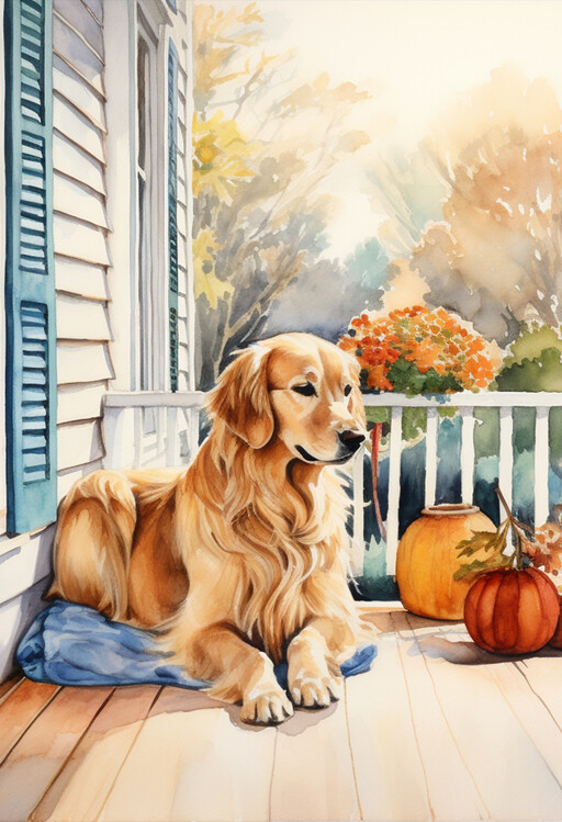 Poster Golden Retriever Painting, Golden Retriever October Day