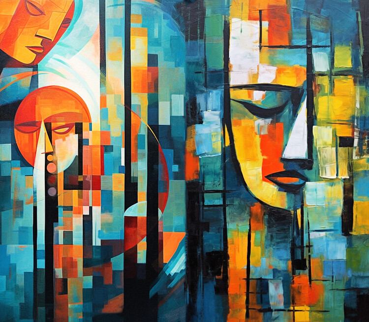 Plagát Abstract figurative colorful painting , canvas art prints