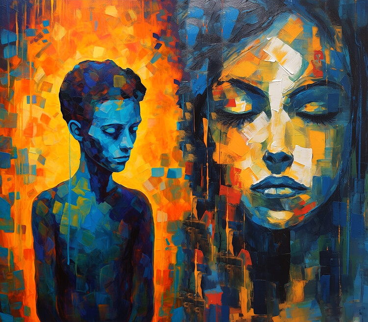 Plakát Acrylic Portrait painting, human face, woman & man for sale