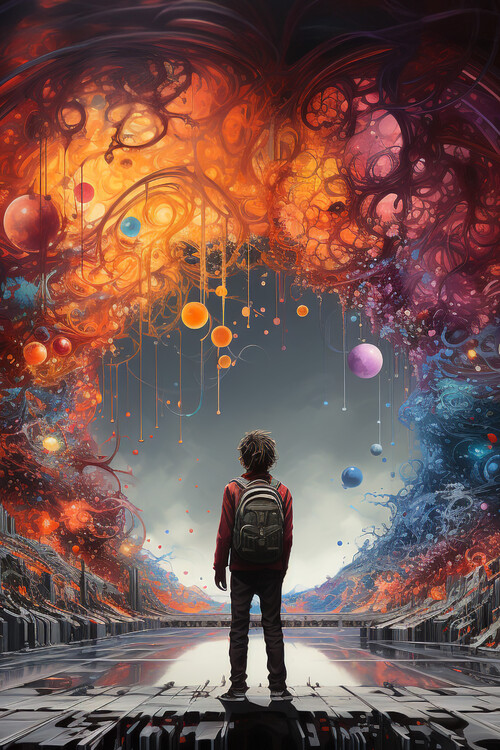 Poster Kid in colorful place