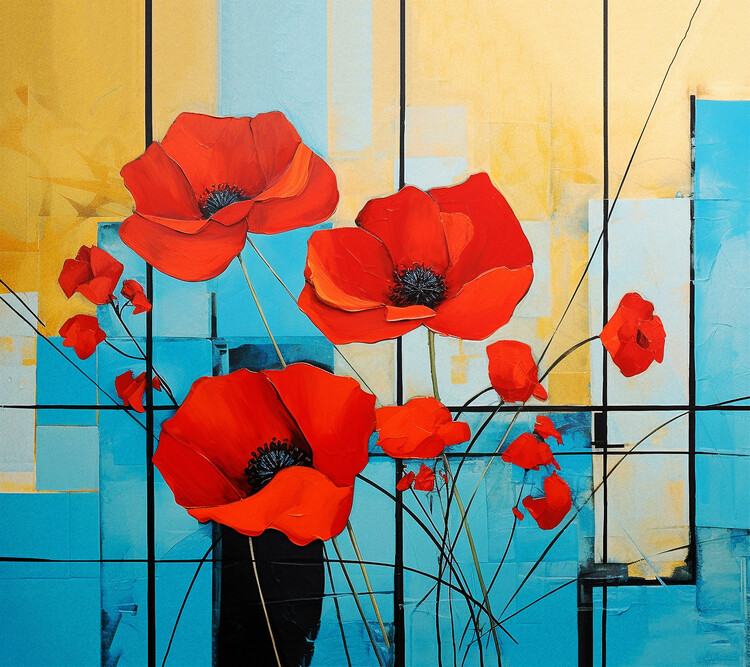 Plakat Abstract poppies, Piet Mondrian style, canvas prints