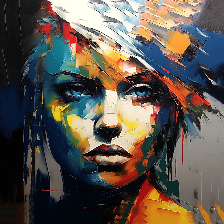 Poster Abstract women painting, thick pigment, for reception hall