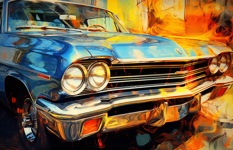 Plakát Old American car, the 70s & 60s, Abstract painting