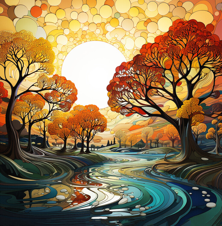 Plakat Fantasy abstract landscape and trees, posters prints