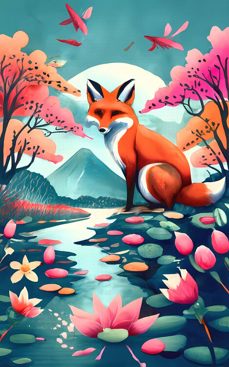 Poster Mount Fuji's Blessings: The Fox and Good Fortune in Japanese