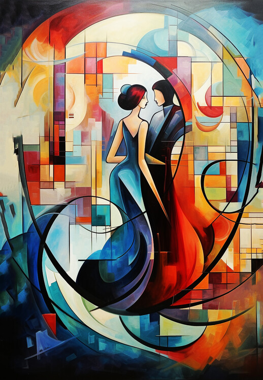 Poster Abstract oil painting, couple in love, canvas art prints