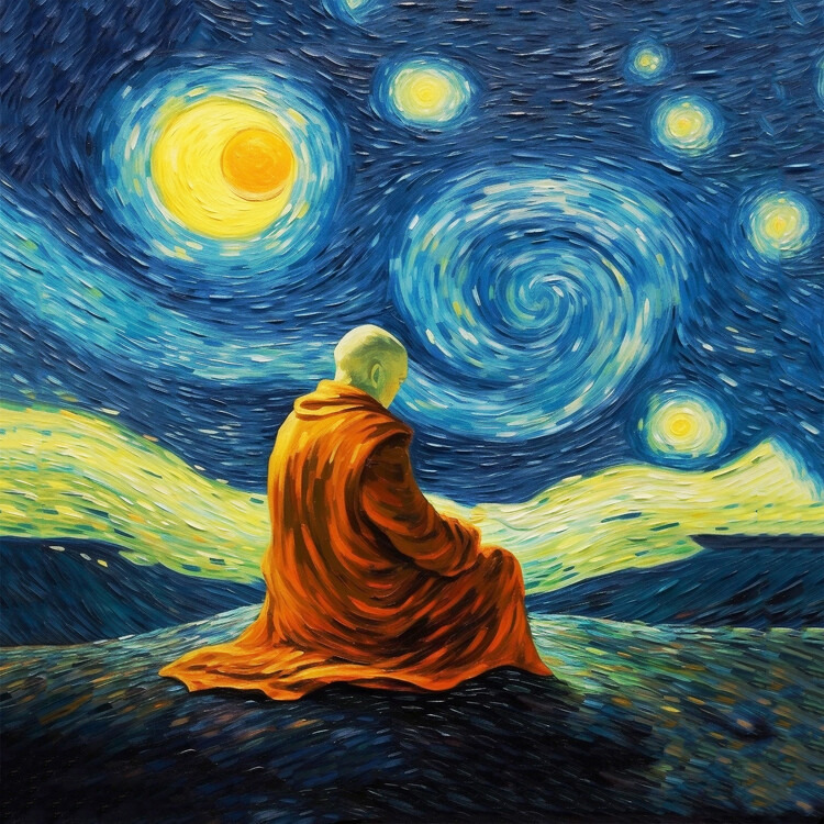 Poster Yoga & meditation, Van gogh paintings style, prints for sale