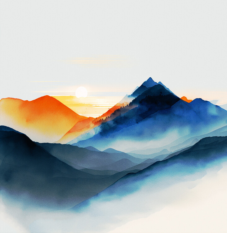Plakat Serene mountains in shades of blue landscape, art prints