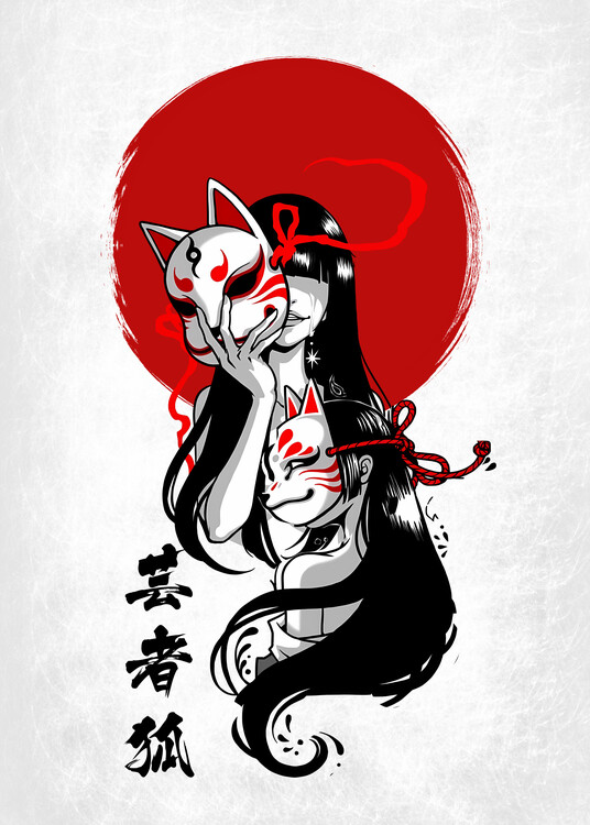 Poster Japanese Kitsune Girls