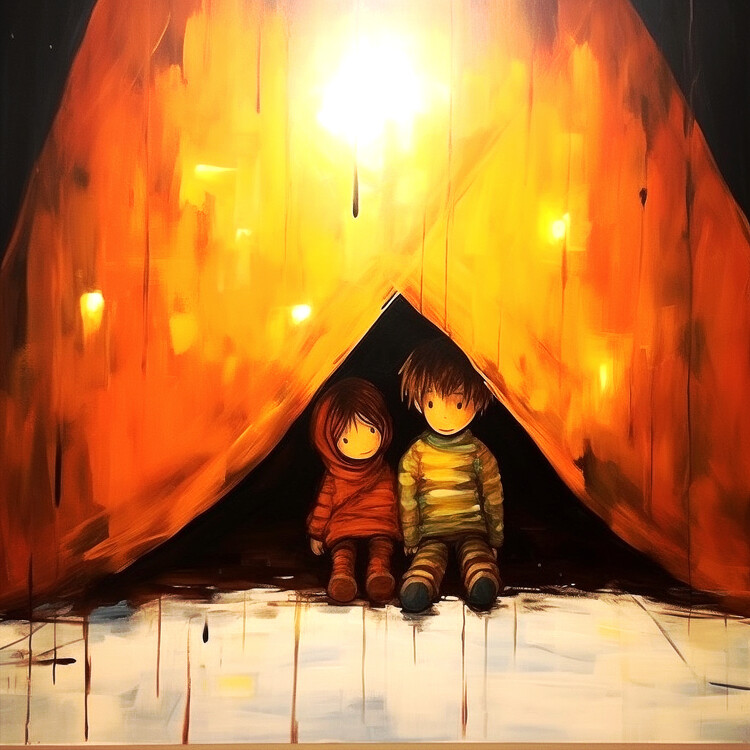 Poster Two innocent child painting , Surreal posters prints
