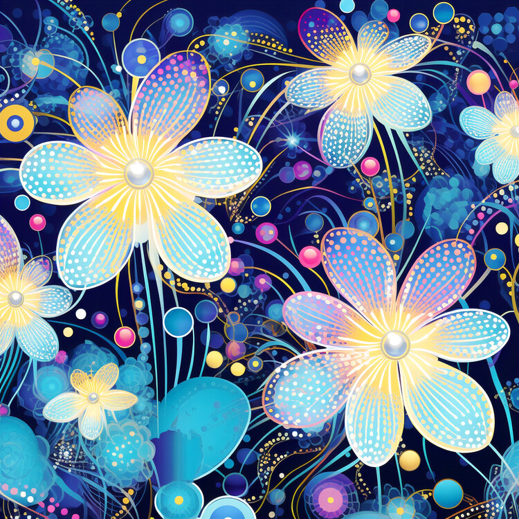 Plakat Floral pattern in blue, yayoi kusama style, poster prints