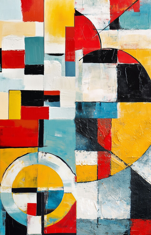 Poster Abstract oil painting, happiness of geometry yellow