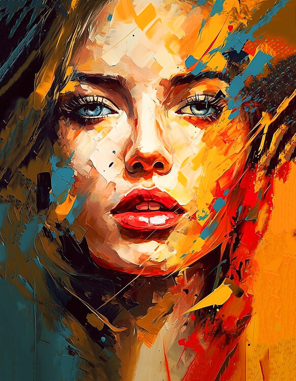 Poster Spectacular woman portrait, abstract painting, art prints