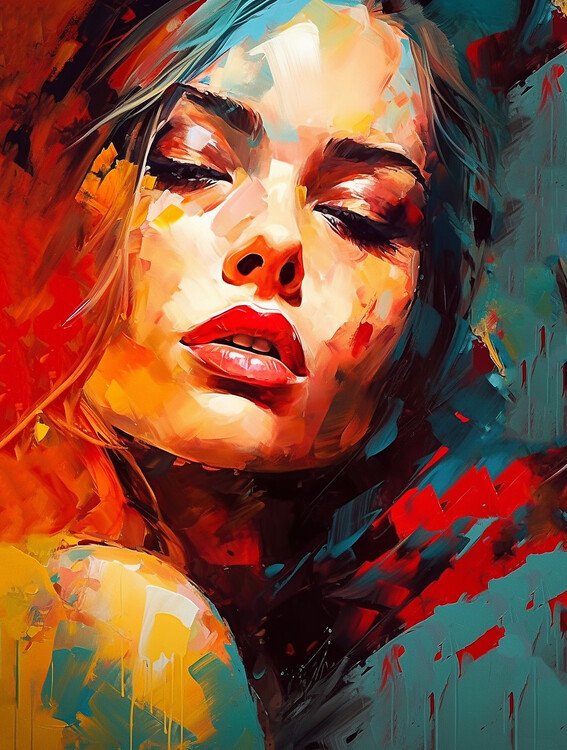 Poster Beautiful girl portrait, acrylic abstract painting for sale