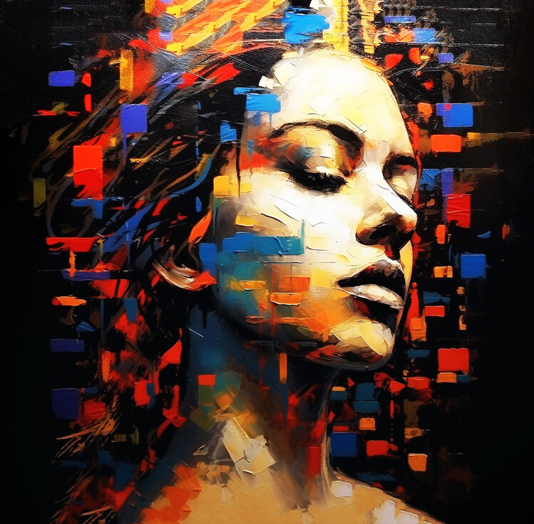 Poster Acrylic abstract painting, Beautiful female portrait