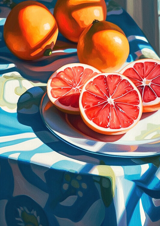 Poster Abstract still life grapefruit slices, decor kitchen posters