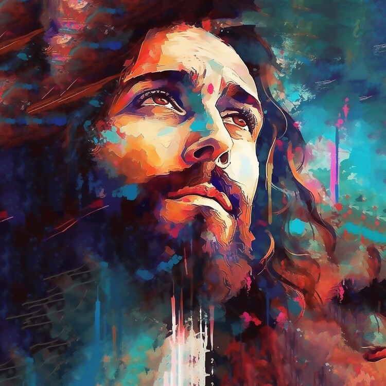 Poster Handsome Jesus Christ face, Abstract portrait, art prints
