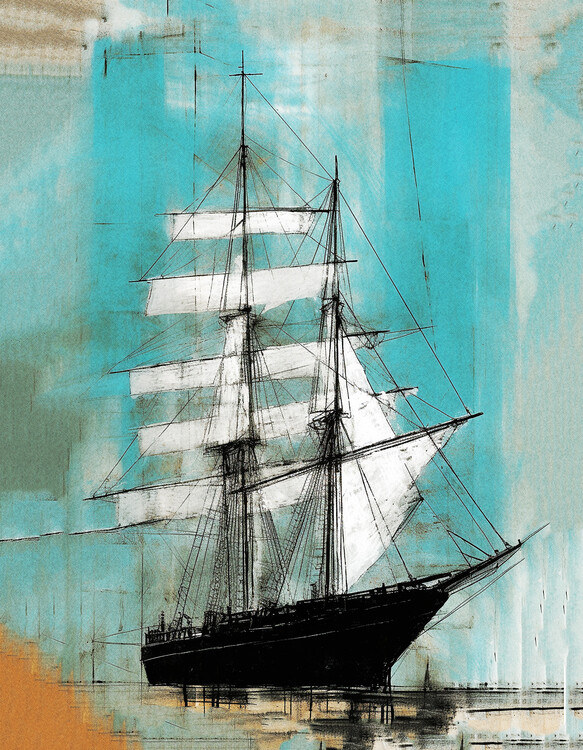 Plakat Old ship & bold landscape painting, Motherwell's style