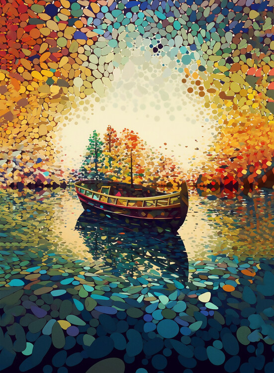 Plakat Boat on a lake abstract kaleidoscope, fractal background,