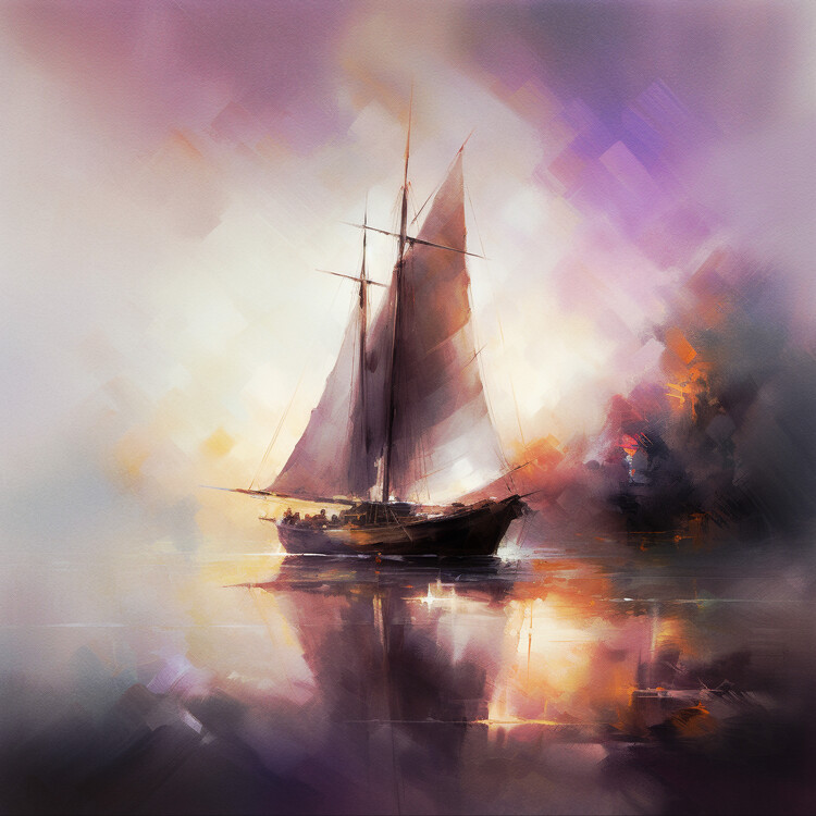 Plakat Abstract painting sailboat in the water of a river