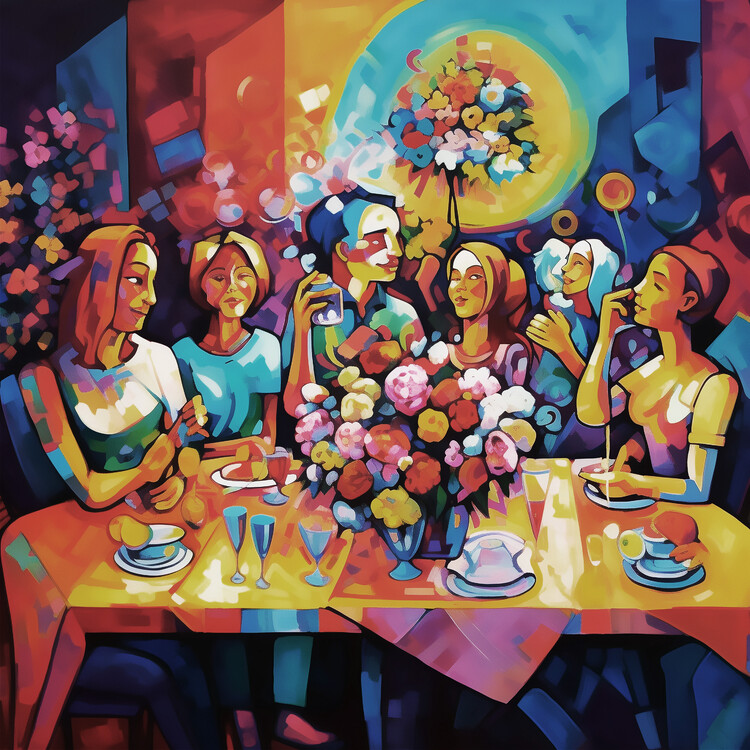Poster Family dining party, kitchen room decor, Abstract painting