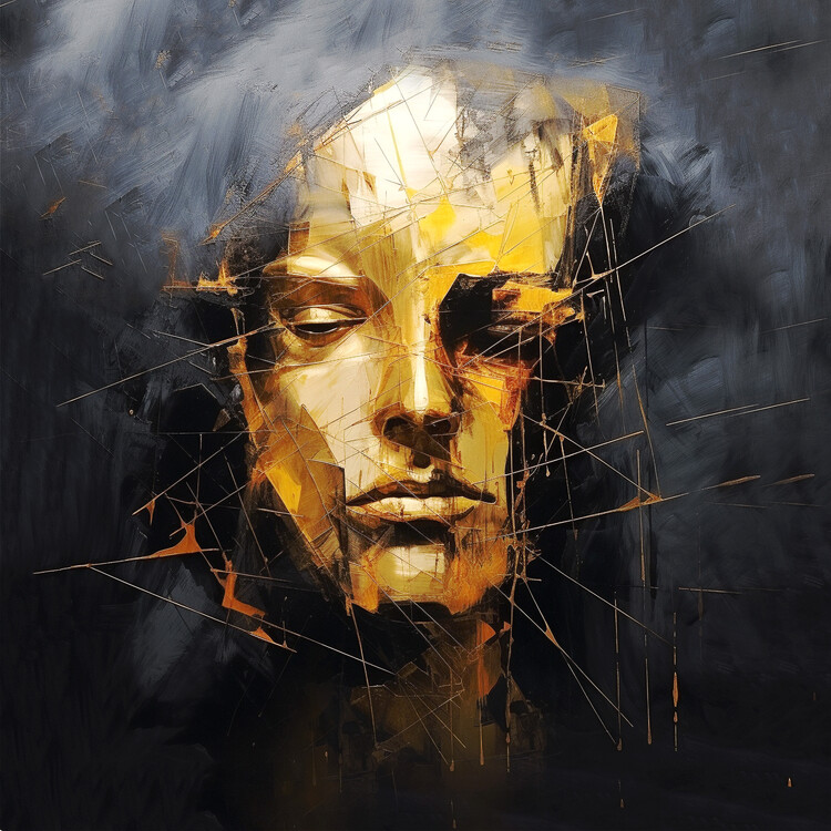 Poster Man's face in a black abstract background, wall art print