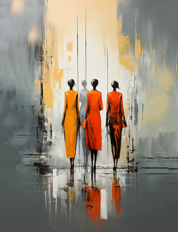 Poster Abstract painting, people walking on a street, art prints