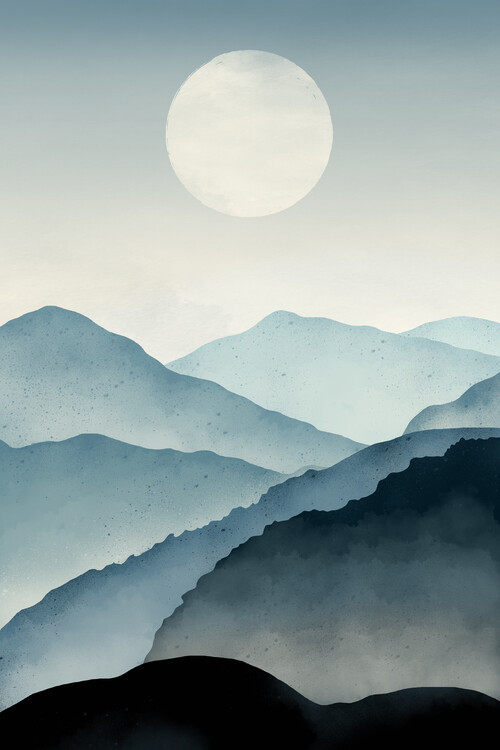 Poster Mountains under the moon