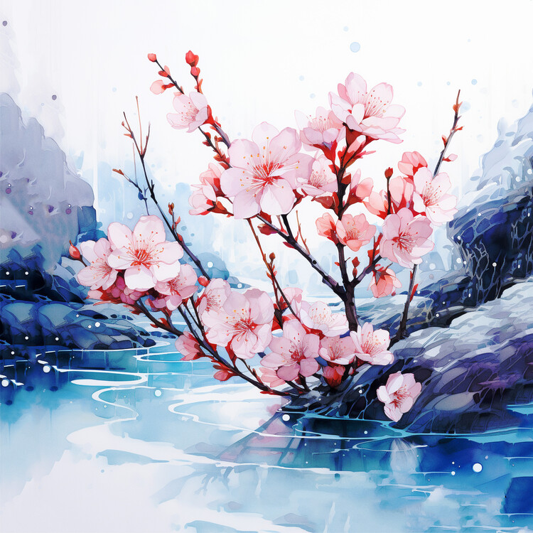 Poster Surreal watercolor cherry blossoms, Floral Wall Art Prints
