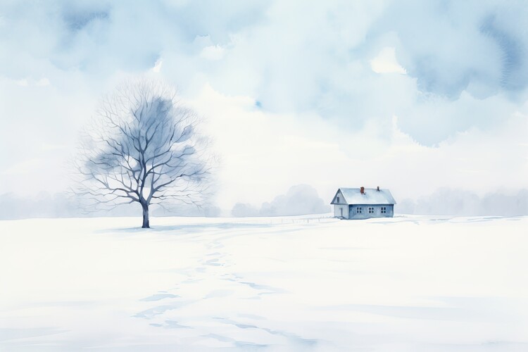 Poster Watercolor style snow landscape